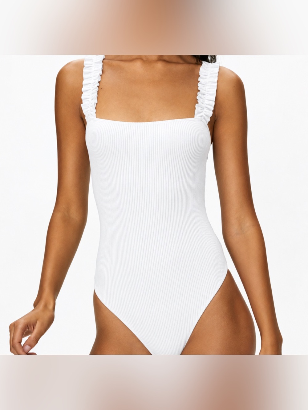Aritzia Sunday Best White Firecracker Ruffled Strap One Piece Thong Bodysuit XS
